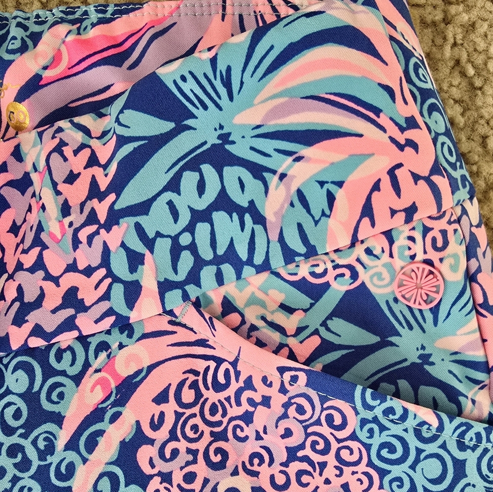 Lilly Pulitzer Corso Ankle Pants LUXLETIC Borealis Blue Tropic Down Low Size 00 - Picture 4 of 6